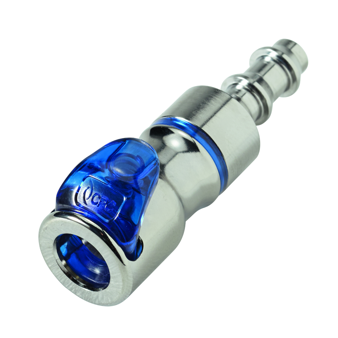 CPC Schnellverschlusskupplung mit Absperrung, 1/4" (6,4 mm) ID, Messing verchromt, Blau