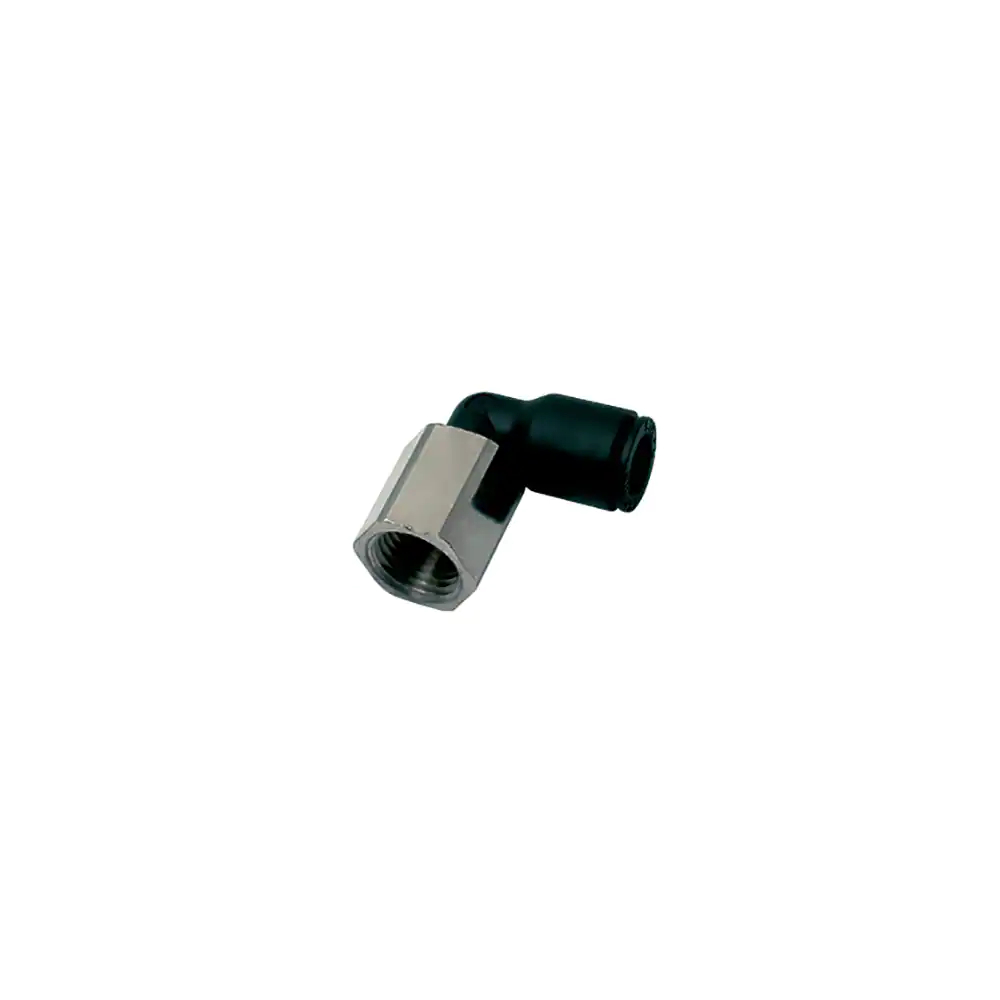 Push-In Einschraubanschluss Winkelstück, 12 mm, G3/8“ BSPP, technisches Polymer/Messing vernickelt